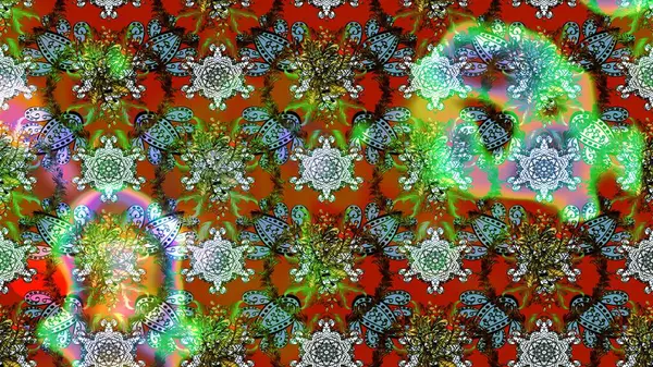 Raster düz çiçek çizim deseni. Yeşil, kahverengi ve mavi renkli çiçekler. Tasarım hediye paketi, tebrik kartları, posterler ve afiş tasarımı.