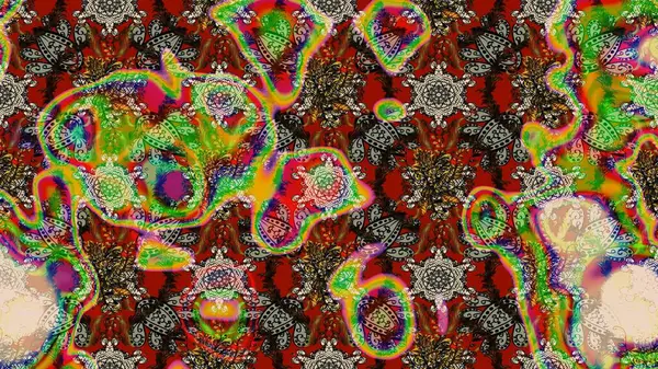 Kahverengi, kırmızı ve yeşil renkler. Yaz çiçekleri teması. Klasik çiçekler. Suluboya resim taklit Raster çizimi. El çizimi soyut süslü elementler.