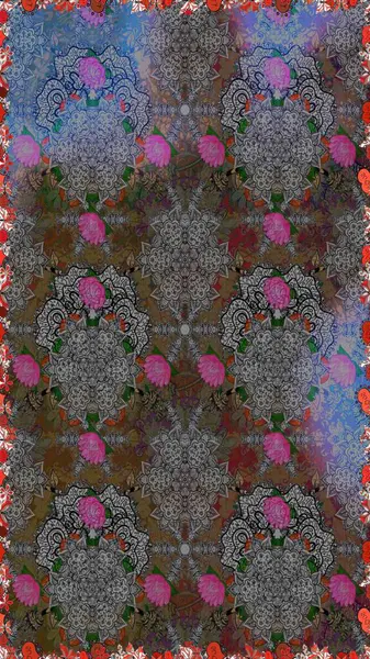 Çiçekleri, deniz kabukları, mandalaları ve suluboya efektleriyle donanma geçmişi. Yatak çarşafları, ceket, paket tasarımı, kumaş ve moda kavramları için tekstil baskısı. Kusursuz etnik tasarım.