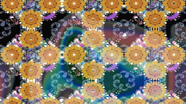 Raster illüstrasyonu. El çizimi. Çiçekli, yapraklı, çiçek desenli çizim..