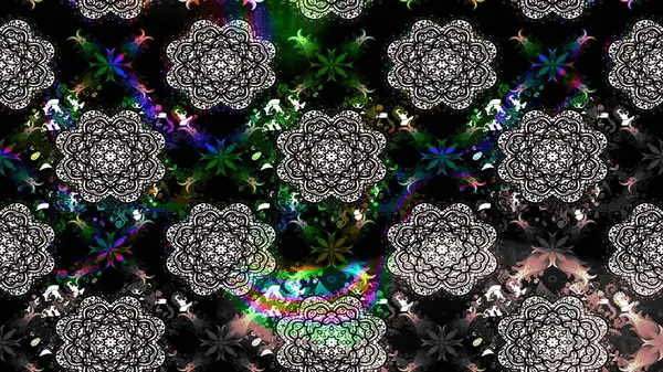 Siyah renklere karalamalar çizilmiş çiçek deseni. Raster illüstrasyonu.