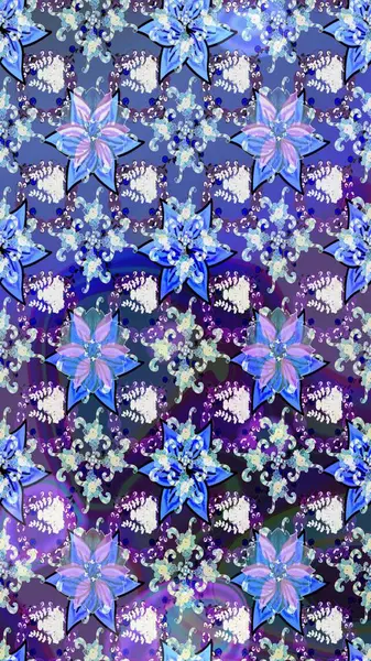 Klasik çiçek tasarımı elementleri. Raster illüstrasyonu. Mavi kıvırcık çiçekler mavi renkte şekillenir.