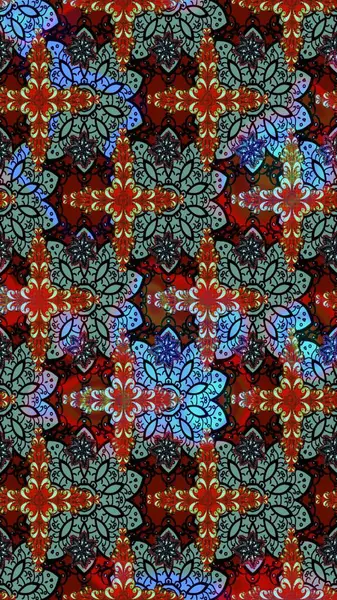 Yapraklı çiçekler ve kırmızı renklerde papatya çiçekleri. Raster - stok. Taslak arkaplan deseni.