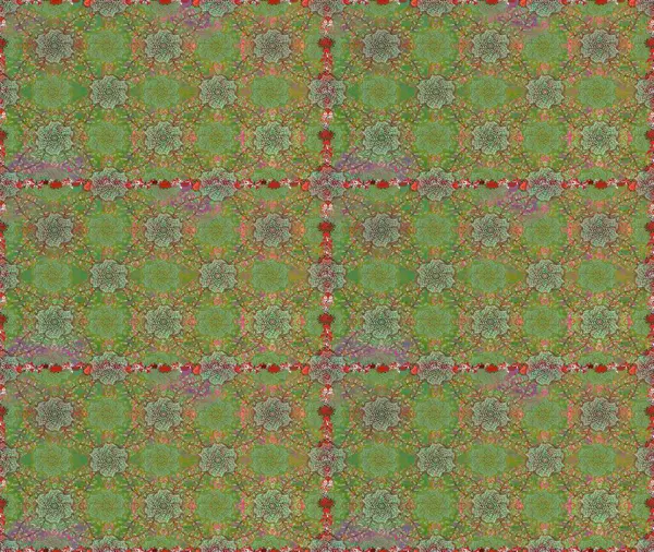 Küçük çiçekteki sevimli çiçek deseni. Varicologreen ve nötr raster pürüzsüz çizim. Birçok yeşil ve nötr soyut çiçekli tropikal desensiz desen.