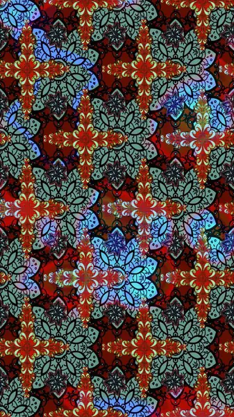 Yapraklı çiçekler ve kırmızı renklerde papatya çiçekleri. Raster - stok. Taslak arkaplan deseni.