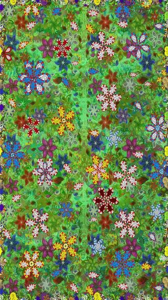 Yeşil ve kahverengi renkli çiçekler. Kusursuz çiçek deseni. Düz Çiçek Elementleri Tasarımı. Renkli Bahar Temalı Kusursuz Arkaplan. Asya tekstil tarzında. Raster illüstrasyonu.