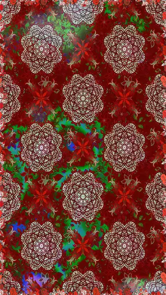 Düz Çiçek Elementleri Tasarımı. Renkli Bahar Temalı Kusursuz Arkaplan. Sevimli çiçek raster deseni. Kırmızı renkte çiçekler.