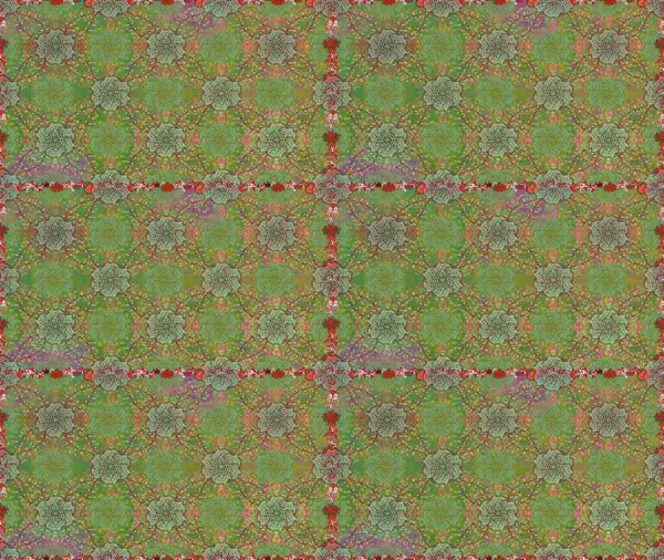 Küçük çiçekteki sevimli çiçek deseni. Varicologreen ve nötr raster pürüzsüz çizim. Birçok yeşil ve nötr soyut çiçekli tropikal desensiz desen.