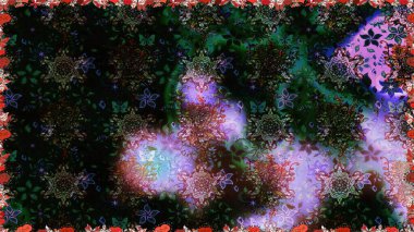 Raster illüstrasyonu. Siyah ve gri renkli Asya tekstili. Çiçeklerle suluboya desenleri.