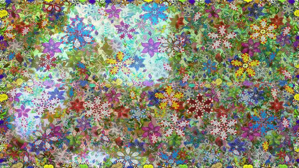 Kusursuz çiçek deseni. Raster illüstrasyonu. Güzel kumaş deseni. Asya tekstil tarzında. Düz Çiçek Elementleri Tasarımı. Renkli Bahar Teması Kusursuz Arkaplan.