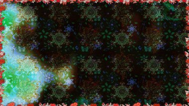 Siyah ve yeşil renklerde etnik çiçeklerle kusursuz bir desen. Raster Çiçek İllüstrasyon Şirin Tekstil.