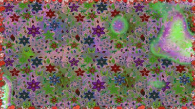 Hediye ambalaj kağıdı, tebrik kartları, posterler ve pankart tasarımı. Yeşil ve nötr renklerde çiçekler. Raster düz çiçekleri pürüzsüz desen.