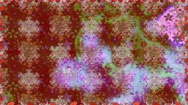 Raster illüstrasyonunda kusursuz çiçek deseni. Kahverengi ve kırmızı renkte çiçekler.