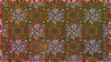 Raster illüstrasyonunda kusursuz çiçek deseni. Kahverengi ve bej renkli çiçekler.
