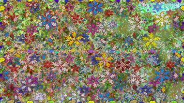 Raster illüstrasyonu. Yeşil ve nötr renklerde. 3D çiçekler, pürüzsüz.