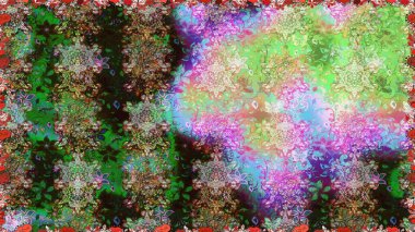 Kusursuz desenli, modaya uygun kumaş deseni. Renkli Bahar Temalı Kusursuz Arkaplan. Raster illüstrasyonu. Düz Çiçek Elementleri Tasarımı. Şirin çiçek elementleri..