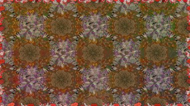 Küçük çiçekteki sevimli çiçek deseni. Kahverengi ve bej renkli çiçekler.