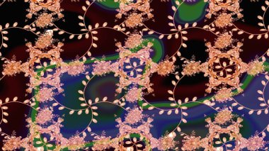 Çiçek süslemeli çizim deseni. Raster illüstrasyonu. Kahverengi, siyah ve pembe renkte çiçekler.