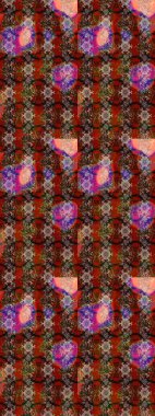 Suluboya elle çizilmiş çiçek desenli eskiz deseni. Parlak renkli fantezi çiçekleri, yapraklar, kahverengi, kırmızı ve siyah renkli tomurcuklar, kahverengi, kırmızı ve siyah.