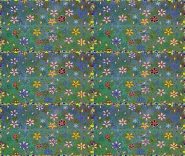 Çiçek kolajı. Doğa. Raster deseni. -yeşil ve mavi çiçekler. Çiçek arkaplan. Çiçek kompozisyonu. Küçük çiçekte güzel desen var..