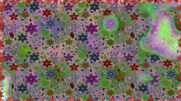 Hediye ambalaj kağıdı, tebrik kartları, posterler ve pankart tasarımı. Yeşil ve nötr renklerde çiçekler. Raster düz çiçekleri pürüzsüz desen.