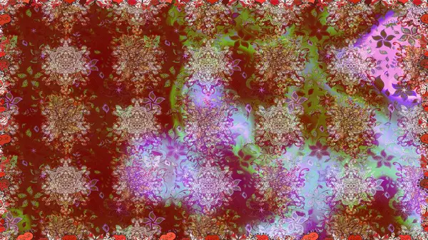 Raster illüstrasyonunda kusursuz çiçek deseni. Kahverengi ve kırmızı renkte çiçekler.