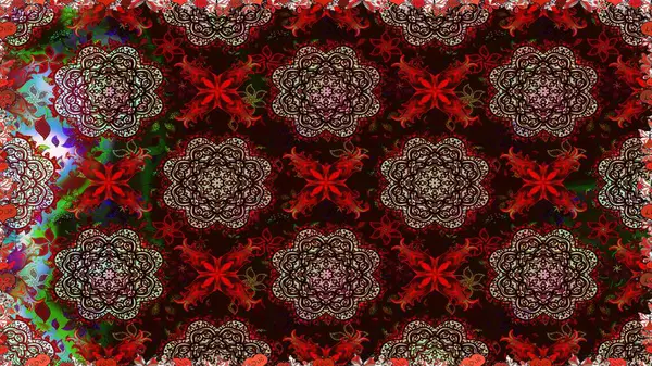 Raster illüstrasyonu. Kahverengi ve kırmızı renklerde. Çiçekli güzel suluboya desen.