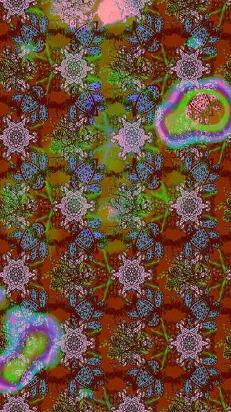 Düz Çiçek Elementleri Tasarımı. Renkli Bahar Teması eskiz kalıbı. Raster illüstrasyonundaki çiçek desenli çizim. Kahverengi, yeşil ve kırmızı renkte çiçekler.