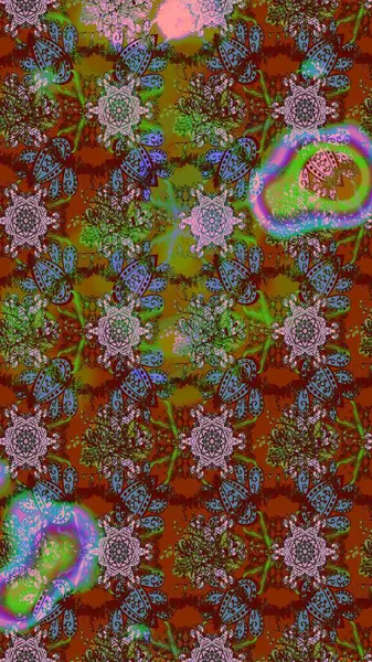 Düz Çiçek Elementleri Tasarımı. Renkli Bahar Teması eskiz kalıbı. Raster illüstrasyonundaki çiçek desenli çizim. Kahverengi, yeşil ve kırmızı renkte çiçekler.