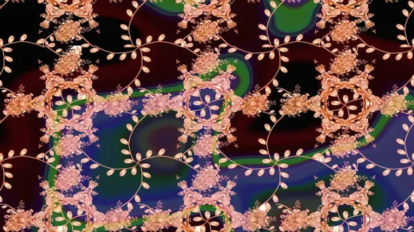 Çiçek süslemeli çizim deseni. Raster illüstrasyonu. Kahverengi, siyah ve pembe renkte çiçekler.