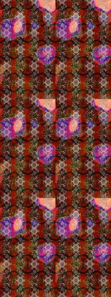 Suluboya elle çizilmiş çiçek desenli eskiz deseni. Parlak renkli fantezi çiçekleri, yapraklar, kahverengi, kırmızı ve siyah renkli tomurcuklar, kahverengi, kırmızı ve siyah.