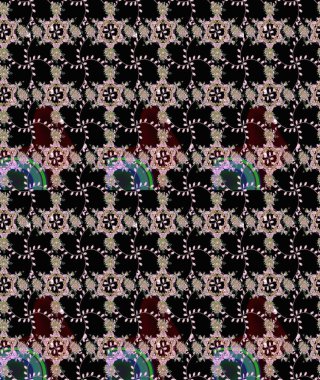 Yumuşak, bahar çiçekleri siyah, tarafsız ve yeşil renklerde. Raster illüstrasyonu. Çiçek ve yapraklı karalama şeklinde Raster çiçek deseni.