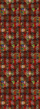 Güzel, parlak, pürüzsüz kumaş, tuval. Çiçek çelengi. Eski moda arka plan. Desen, çizim, çiçek sınırı. Kıvırcık, parlak örgü. Raster illüstrasyonu.