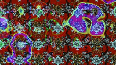 Nazikçe, güzel çiçek arkaplanı. Çiçekli karalama şeklinde Raster çiçek deseni. Kırmızı, kahverengi ve mavi renkte çiçekler.