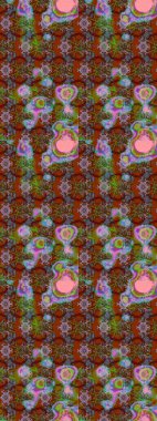 Çiçek desenli eskiz. Gömlek baskısı için çiçek boyası. Kahverengi, yeşil ve kırmızı renkte çiçekler.