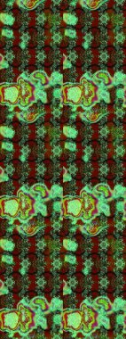 Sabıka fotoğraflarında, bebek kıyafetlerinde, duvar kâğıtlarında, paket kutularında falan kullanılabilir. Zarif, parlak ve eskiz yeşil, kahverengi ve kırmızı çiçek desenli.