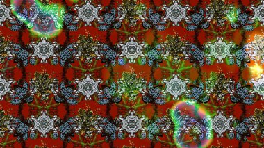 Raster illüstrasyonundaki çiçek desenli çizim. Kahverengi, kırmızı ve yeşil renkte çiçekler. Renkli Bahar Teması eskiz kalıbı. Düz Çiçek Elementleri Tasarımı.