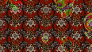 Çiçek desenli çizim. Raster illüstrasyonu. Asya tekstil tarzında. Renkli Bahar Teması eskiz kalıbı. Güzel kumaş deseni. Düz Çiçek Elementleri Tasarımı.