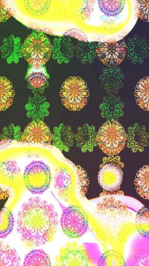 Raster Illustrasyon 'daki Çiçek Deseni' nin son moda çizimi. Renkli Yaz Temalı eskiz kalıbı. Düz Çiçek Elementleri Tasarımı. Güzel kumaş deseni.