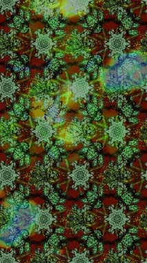 Vadinin çiçekleri yeşil, kahverengi ve gri renklerde. Raster çiçek desenleri çiziyor..