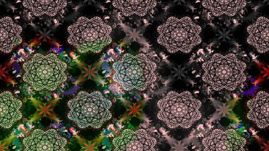 Raster Çiçek İllüstrasyonu güzel tekstil. Siyah renkli etnik çiçeklerle zarif eskiz deseni.