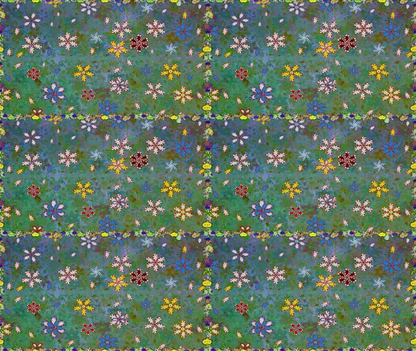 Çiçek kolajı. Doğa. Raster deseni. -yeşil ve mavi çiçekler. Çiçek arkaplan. Çiçek kompozisyonu. Küçük çiçekte güzel desen var..