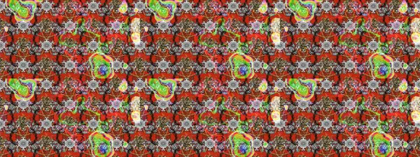 Suluboya çiçekli çiçek deseni. Gri, kahverengi ve kırmızı renklerde Asya tekstili. Raster illüstrasyonu.