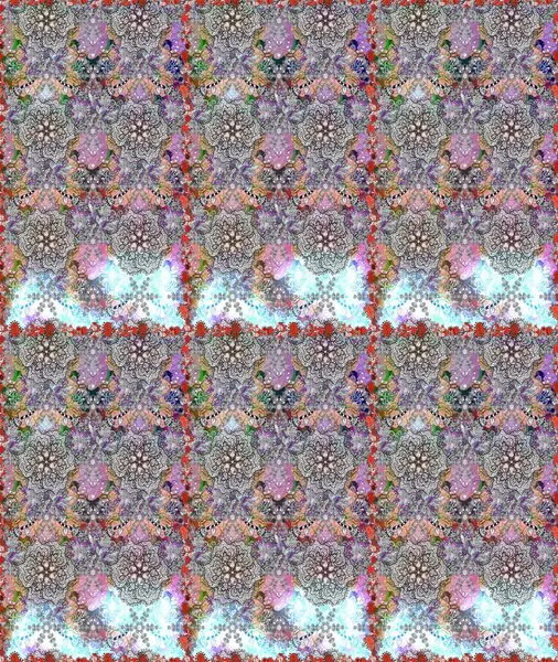 Çiçeksiz desenli nakış işlemeli gelincikler ve vadideki zambaklar. Tekstil tasarımı için gri ve nötr renklerde geleneksel halk çiçekleri buketi.