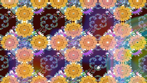 Kahverengi renkli çiçekler. Raster illüstrasyonunda çiçek deseni çizimi.