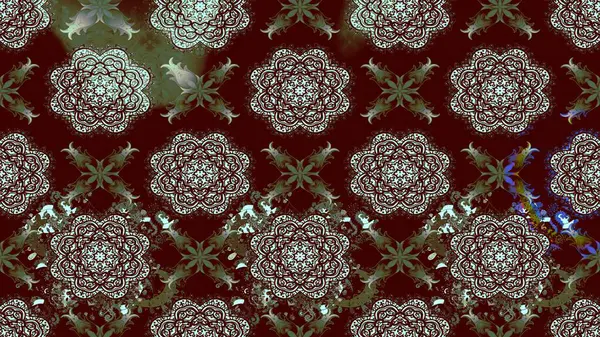 Güzel kumaş deseni. Kahverengi renklerde. Raster illüstrasyonu. Raster illüstrasyonunda çiçek deseni çizimi.