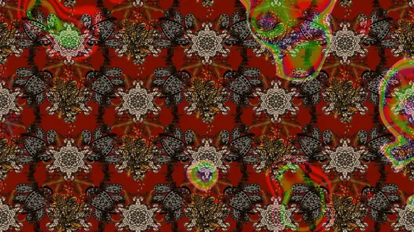 Çiçek desenli çizim. Raster illüstrasyonu. Asya tekstil tarzında. Renkli Bahar Teması eskiz kalıbı. Güzel kumaş deseni. Düz Çiçek Elementleri Tasarımı.