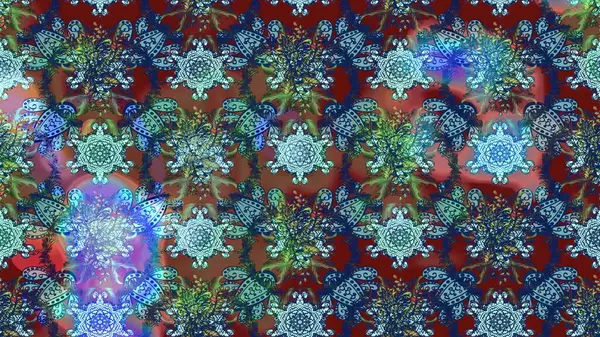 Moda baskıları için zarif bir şablon. Parlak renkli çiçekleri olan ve mavi, kahverengi ve nötr renklerde yaprakları olan harika bir çiçek deseni. Modern çiçek arkaplanı. Halk stili.