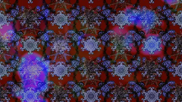 Raster Çiçek İllüstrasyonu güzel tekstil. Eflatun, kırmızı ve kahverengi renkli etnik çiçeklerle zarif bir eskiz deseni..