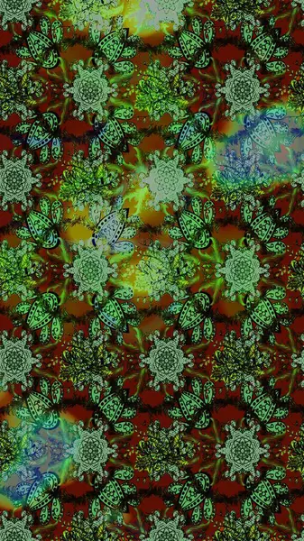 Vadinin çiçekleri yeşil, kahverengi ve gri renklerde. Raster çiçek desenleri çiziyor..